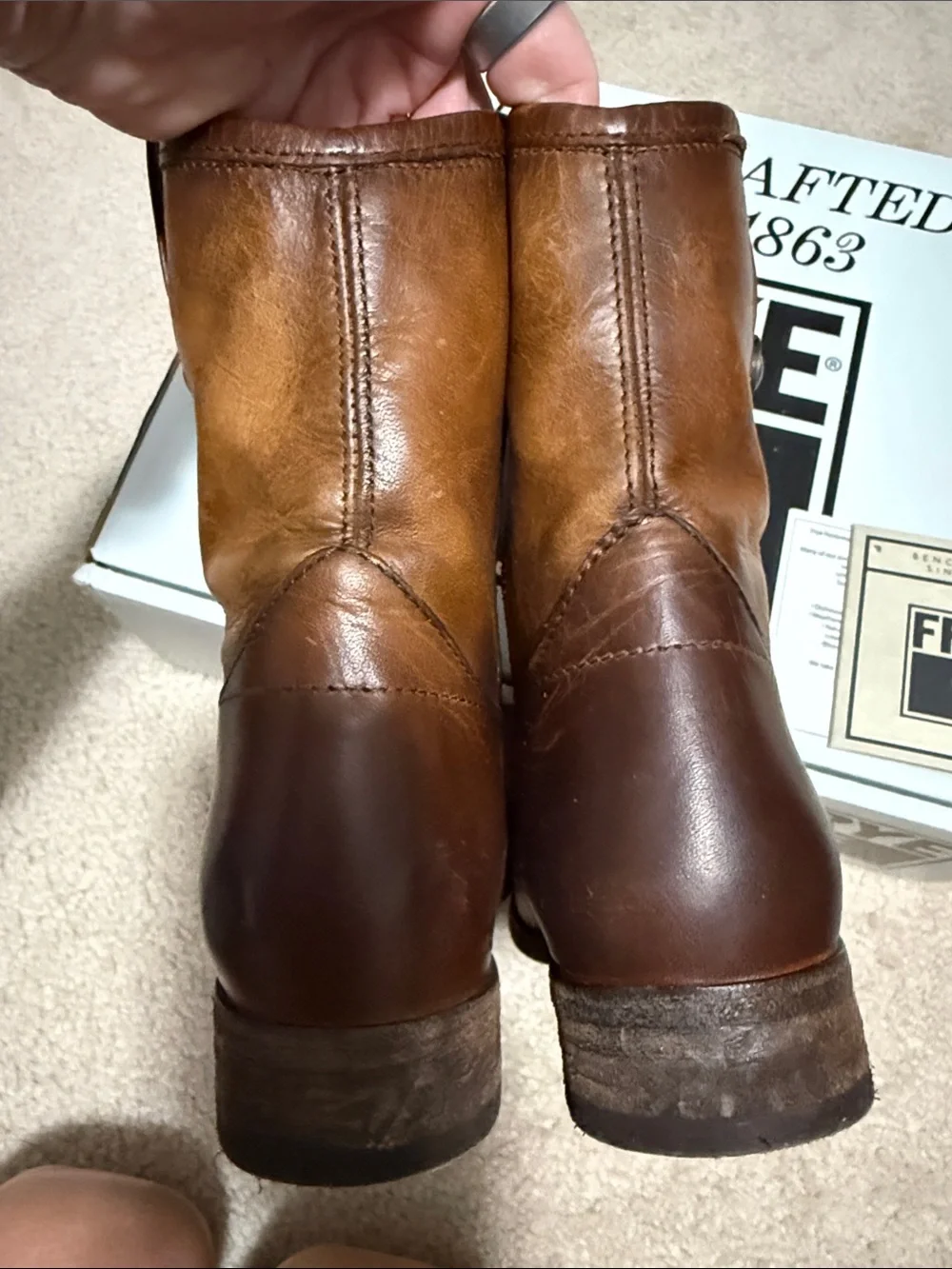 Frye Cognac Brown Leather Zip-Back Ankle Boots 5.5